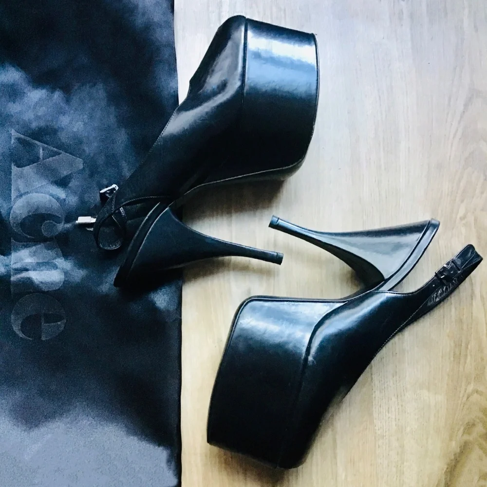 Acne Studios Black Leather Platform Slingback Heels